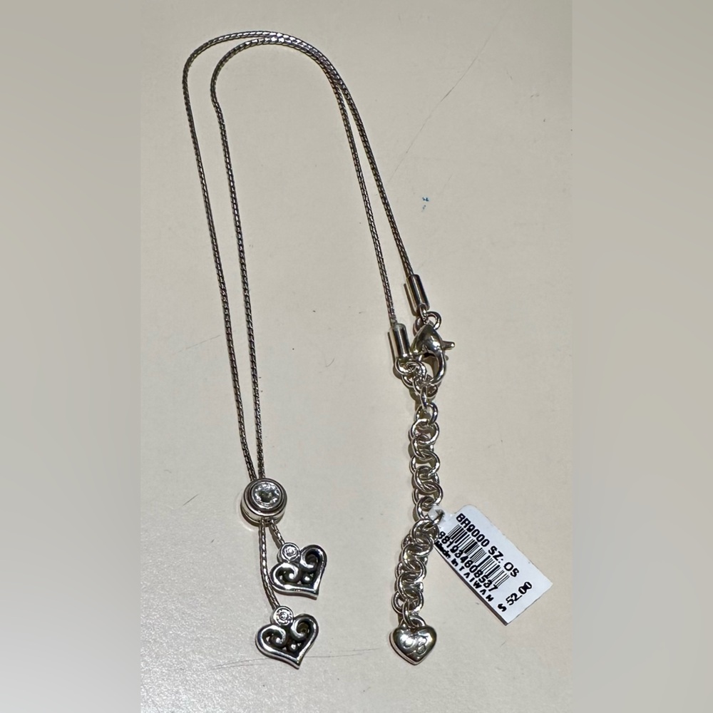 Brighton-BNWT/tissue/box- Alcazar Double Silver Heart Necklace-adjustable